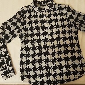 Black and white houndstooth silky blouse